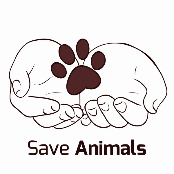 Tema di salvare gli animali con le mani umane — Vettoriale Stock