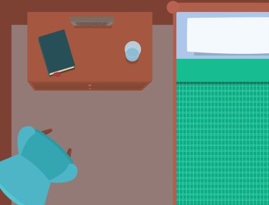 Yatak Odası Mobilya ve yukarıdan görünüm