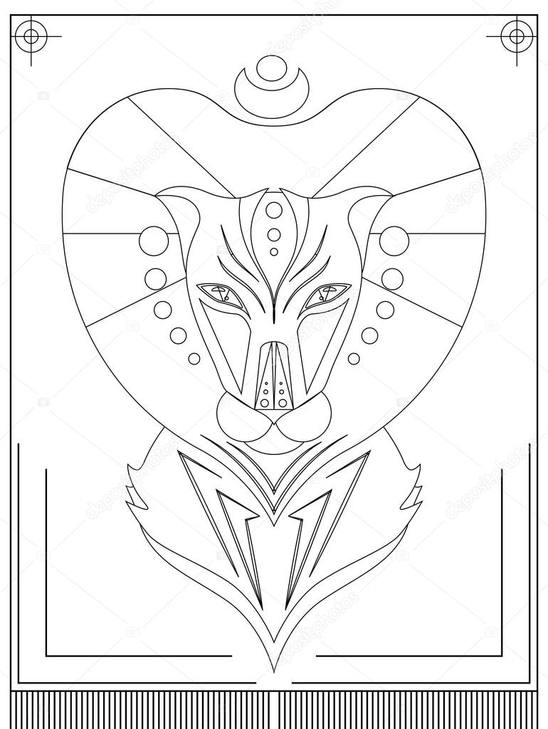 Linear illustration of a lion in the ethnic style of logos, prints on T-shirts, bags and your creativity