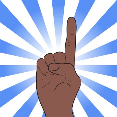 Hand with a raised finger with radiating rays clipart