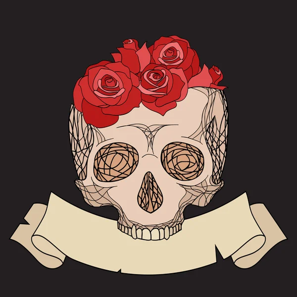 Calavera humana con rosas — Archivo Imágenes Vectoriales