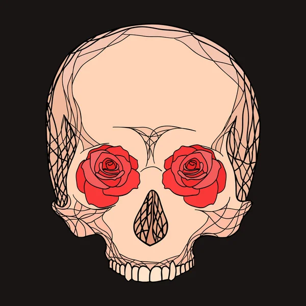 Calavera humana con rosas — Archivo Imágenes Vectoriales