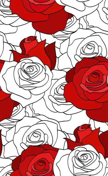 Doodle biało -czerwone róże — Wektor stockowy