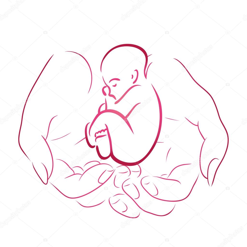 Contour of female hands with a baby for your design