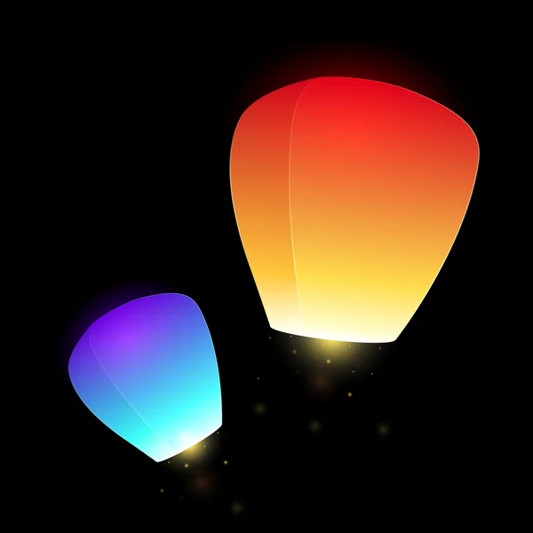 Lanternes ciel volant bleu et orange — Image vectorielle