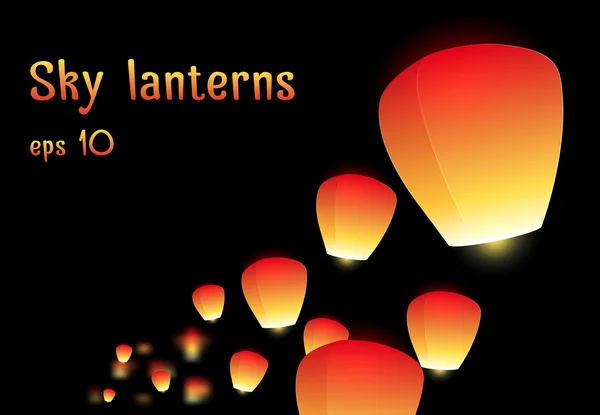 Flying sky lanterns — Stock Vector