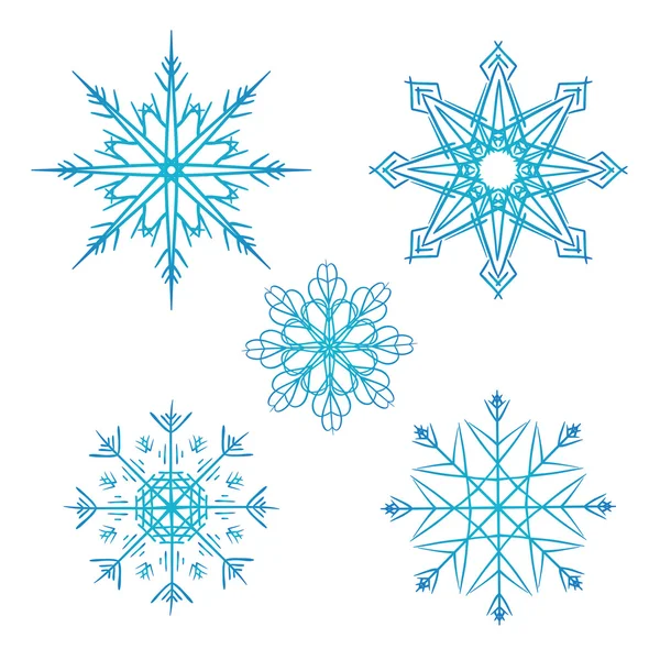 Conjunto de flocos de neve vetoriais doodle — Vetor de Stock