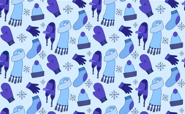 Padrão com doodle roupas de inverno —  Vetores de Stock