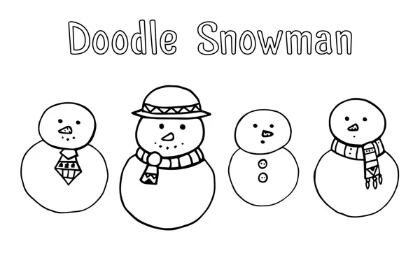 Conjunto de vários bonecos de neve doodle — Vetor de Stock