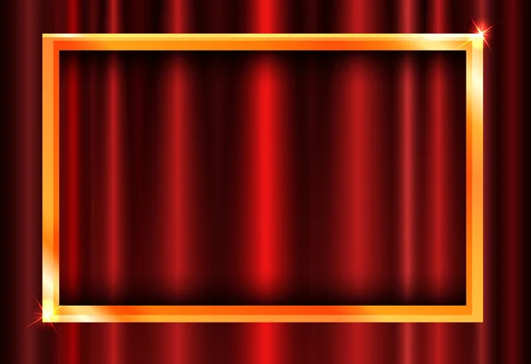 Gold frame on red curtain — Stock Vector