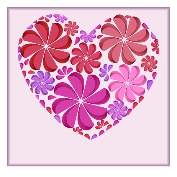 Postal con un corazón de flores de papel — Vector de stock