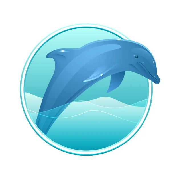 Dolphin and sea in the circle — Stock Vector