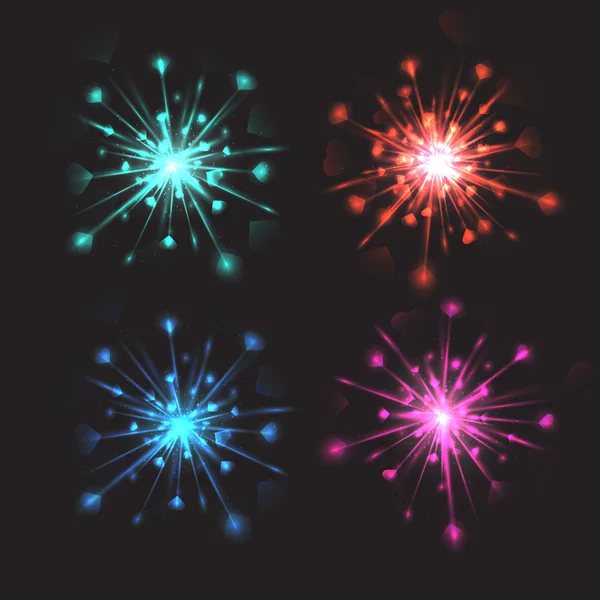 Conjunto de fogos de artifício brilhantes coloridos vetoriais — Vetor de Stock