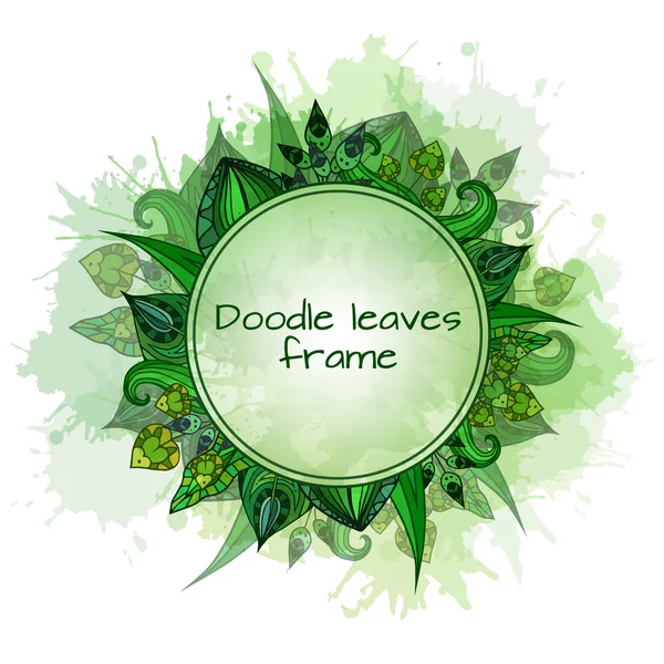 Rund ram doodle gröna blad — Stock vektor