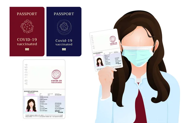 여권은 여행객이나 사업가들 수있도록 코로나 바이러스 코로나 바이러스 접종을 받았다 — 스톡 벡터