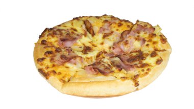 Photoshoot servisi için pizza, beyaz arka planda izole edilmiş. .