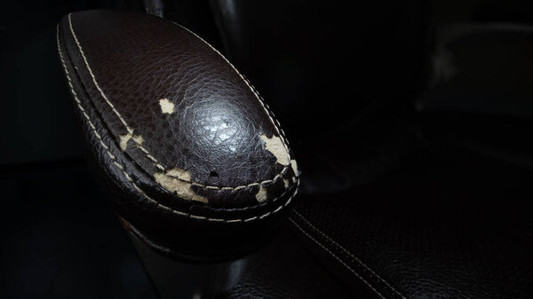 Leather chair  scratched, closeup photoshoot.