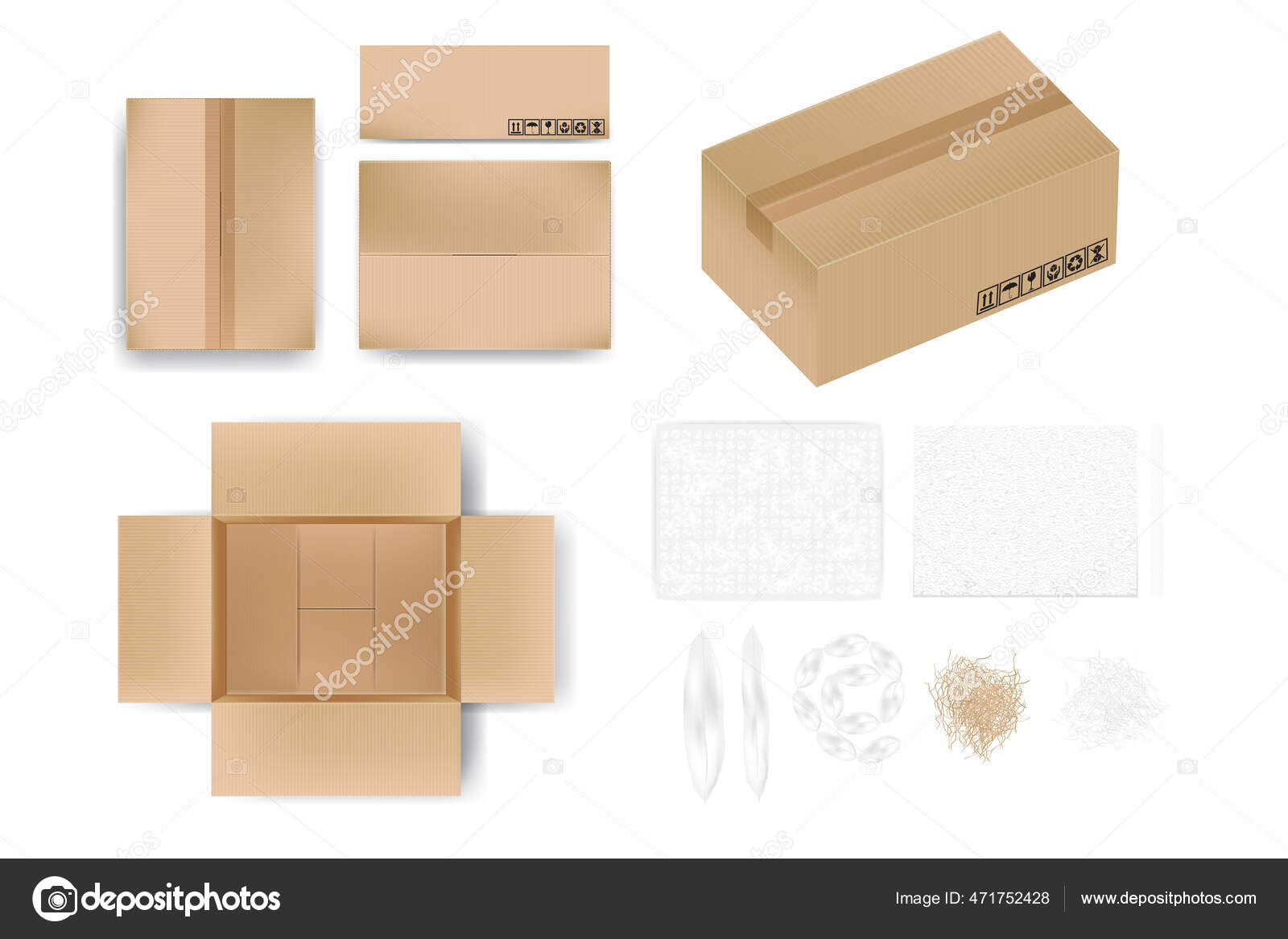 Boîte Carton Maquette Vue Différente Avec Ruban Adhésif Vue Ouverte Vecteur  par ©boingz 471752428