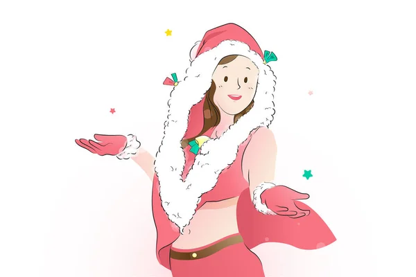 Lindo Santa Claus Cosplay Por Bonita Chica Plana Vector Ilustración — Vector de stock