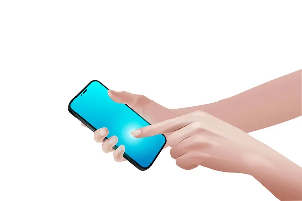 スマートフォンで指先をポーズでビジネスグラフィックリアルなベクトルイラスト — ストックベクタ