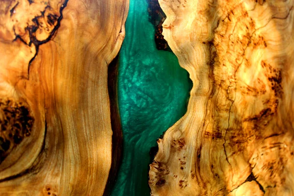 Turquoise epoxy resin panel with walnut, texture for design — Stock Photo, Image