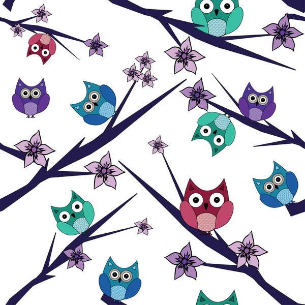 Pattern owls on branches — Stock Vector