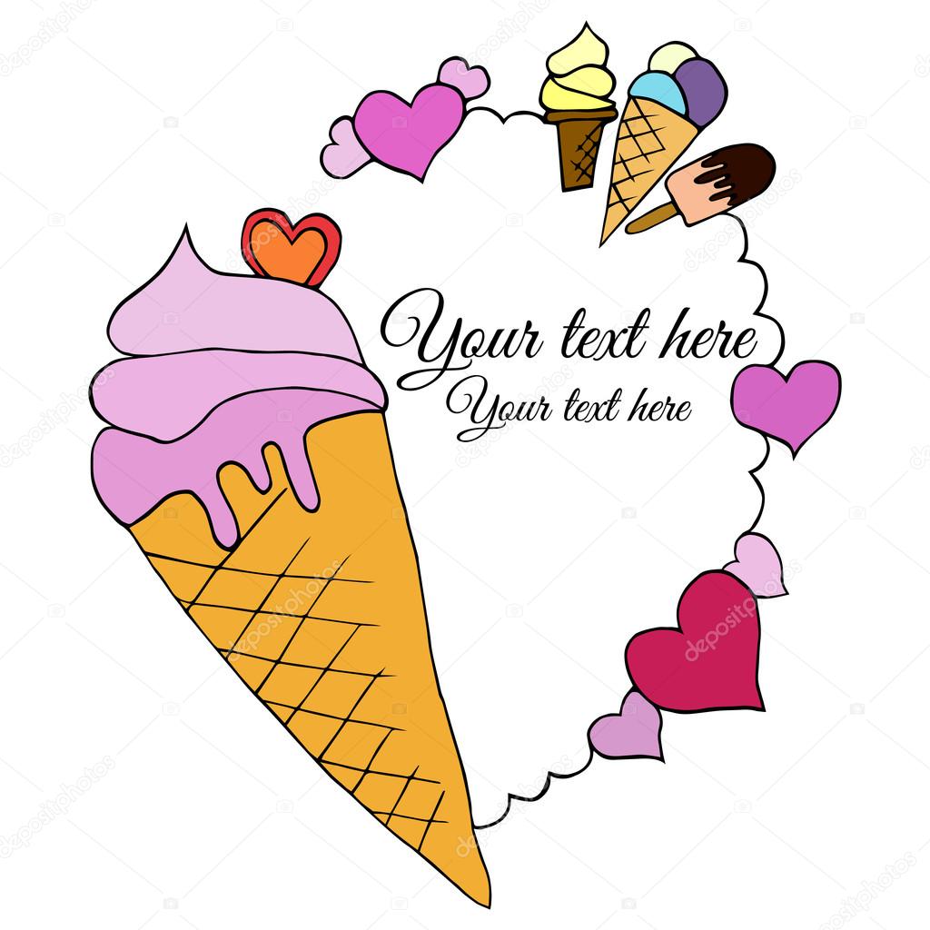 Vector illustration. Logo with a  ice cream. Isolated on white background. Hand drawn.