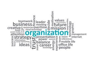 Organizasyon - tipografi grafik çalışmaları, önemli kelime ve kavramları iş dünyasında oluşan.