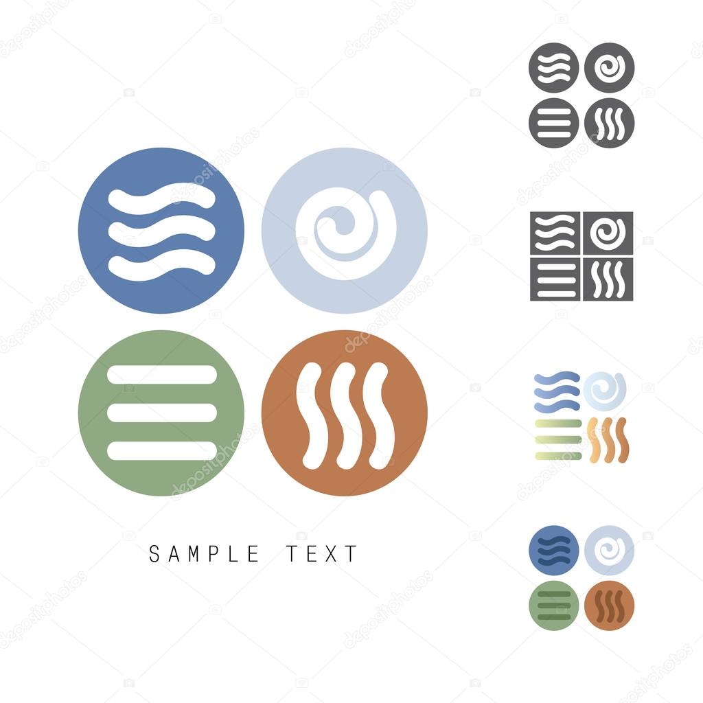 Four Natural Elements vector icons set - Earth, Water, Air and Fire