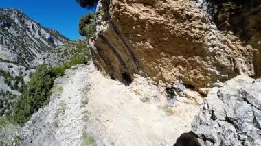 Ulusal parkta kalker taş duvarın yanında yalnız parça