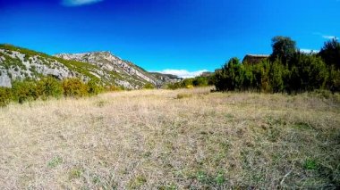 genç kadın ile dağ zirveleri arka planda alpine mera dağ izinde kaçmak