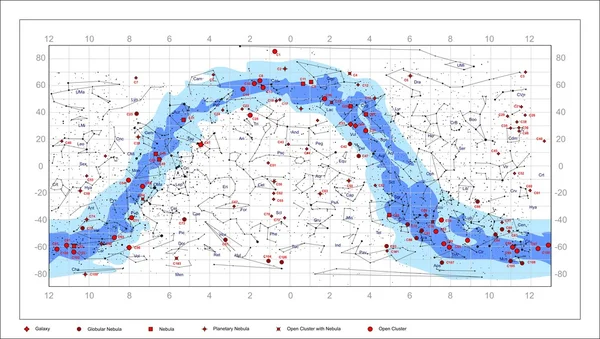 Caldwell Himmelskarte - astronomische Objekte — Stockvektor