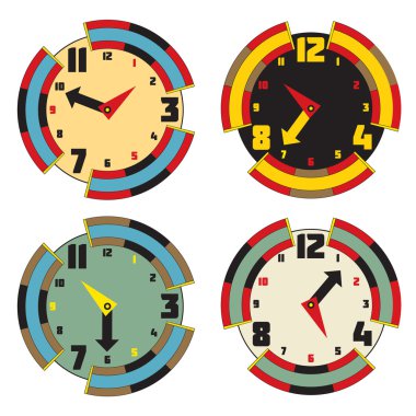 Set of color clocks. Face clock modern design. Vector eps10 illu clipart