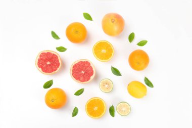 Taze meyve dilimleri. portakal ve greyfurt. Gıda konsepti geçmişi..