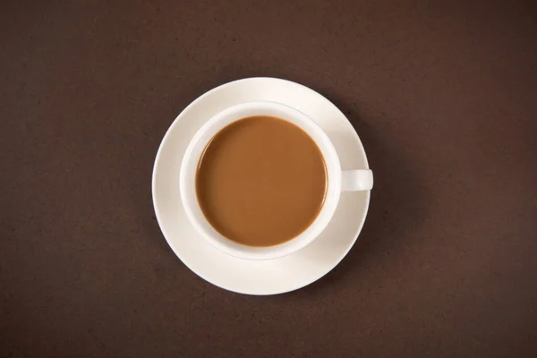 Чашка Кофе Изолированы Коричневом Фоне Вид Сверху — стоковое фото