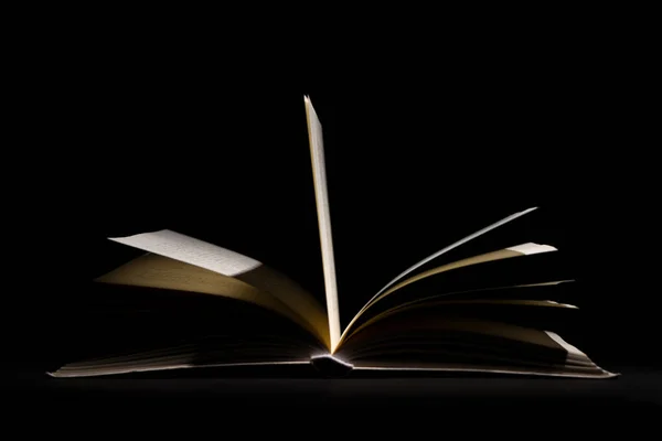 Close Open Book Pages Black Background — Stock Photo, Image