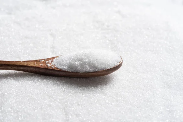 Cuchara Con Azúcar Blanco Sobre Fondo Azúcar — Foto de Stock