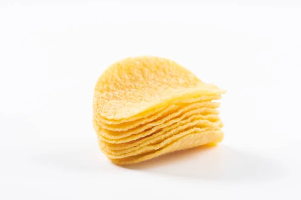 Gruppe Von Kartoffelchips Isoliert Auf Weißem Hintergrund Mit Schnittpfad — Stockfoto