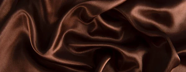 Marrón Chocolate Seda Satén Textura Fondo Tela Paño Onda Suave — Foto de Stock