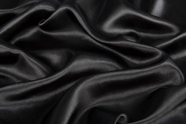 Abstract Black Silk Fabric Texture Background Cloth Soft Wave Creases — Stock Photo, Image