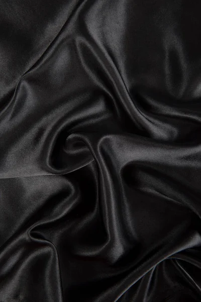 Absztrakt Fekete Selyem Szövet Textúra Háttér Ruha Lágy Hullám Szaténkömény — Stock Fotó
