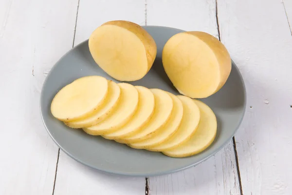 Raw Potatoes White Wood Background — Stock Photo, Image