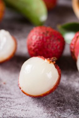 Taze litchi, lichee, lychee, veya Litchi chinensis yakın çekim