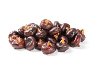 Çiğ Çin kestanesi beyaz arkaplanda izole edilmiş.