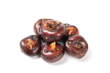 Çiğ Çin kestanesi beyaz arkaplanda izole edilmiş.