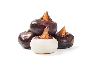 Çiğ Çin kestanesi beyaz arkaplanda izole edilmiş.