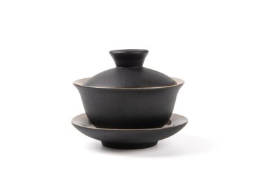 black tea cup isolated on white background. tea set.