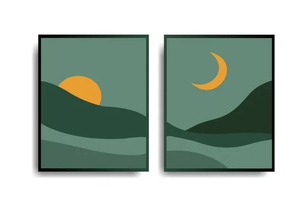 月と太陽 現代のミニマリストの壁の装飾 ベクトルイラスト — ストックベクタ