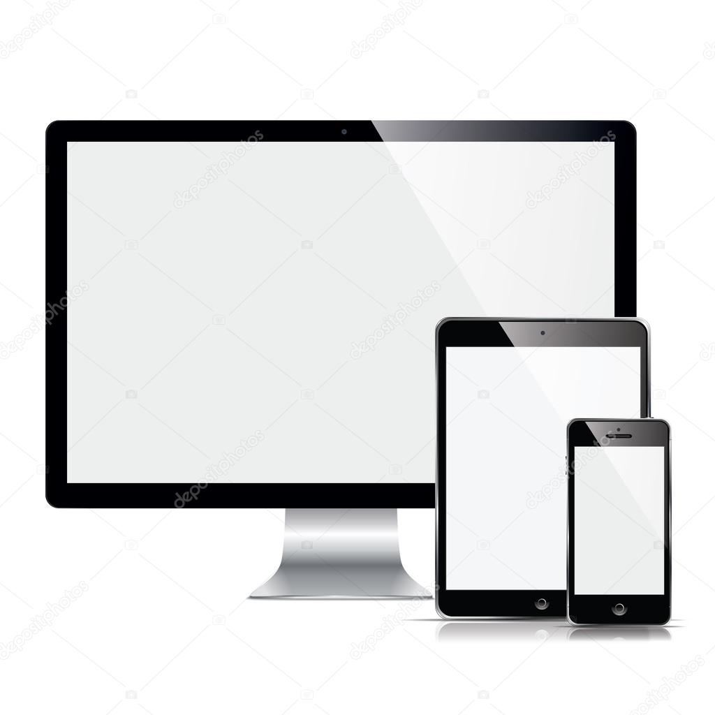 Modern monitor, computer, phone, tablet Stock Vector Image by