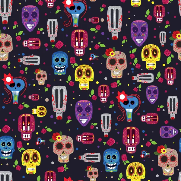 Mexican Day of Dead Cartoon Pattern — Stock Illustration Mexican Day of Dead Cartoon Pattern Stock Vector